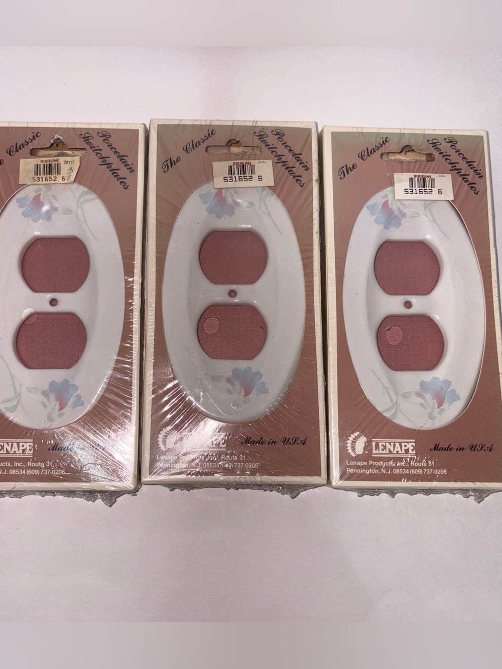 Vintage Ceramic Light Switch Plate Covers Lenape USA White Flowers Sealed Ovals